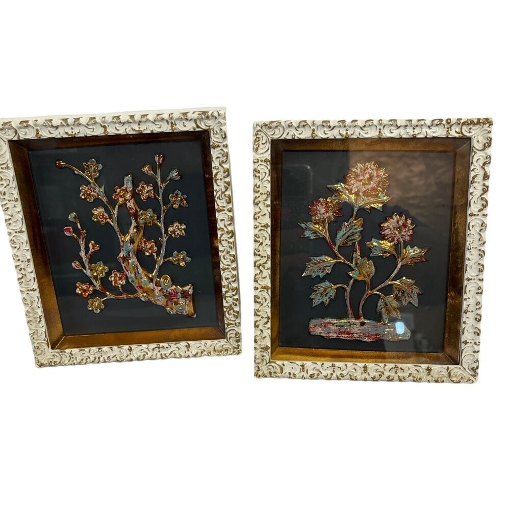 Four Seasons Vintage 3 D Molded Sheet Plastic Picture Floral Wall Hanging Set of